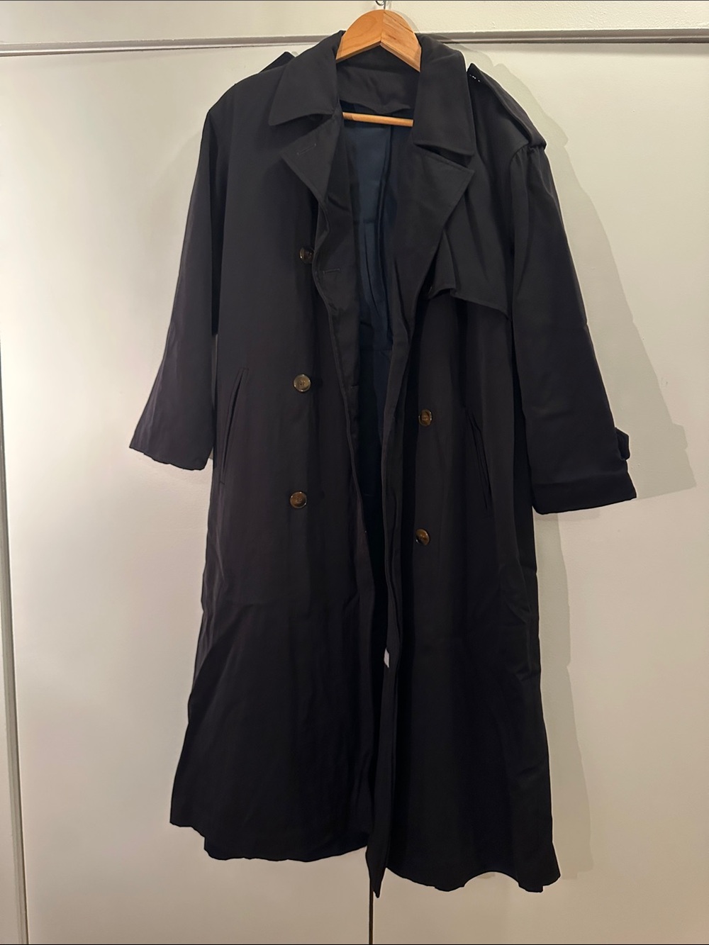 Bergdorf Goodman Wool Classic Dark Blue Long Trench Coat